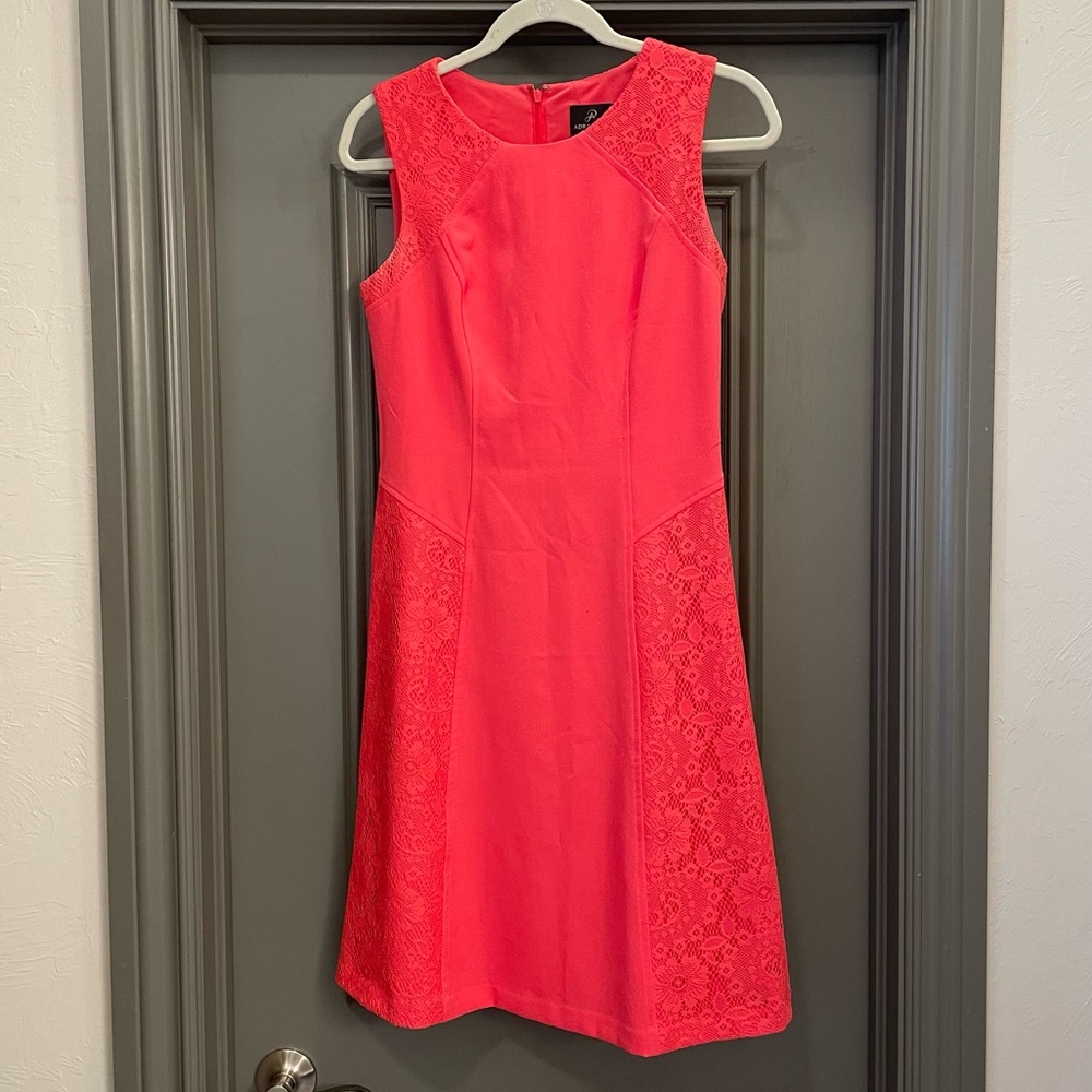 Adrianna Papell Coral A-Line Dress with Lace Panels Size 4